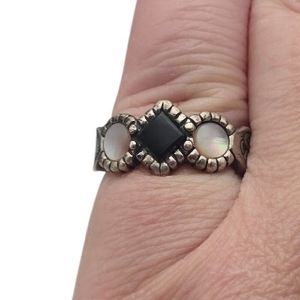Carolyn Pollack Sterling 925 Silver Black Onyx Mother of Pearl Ring Sz 7